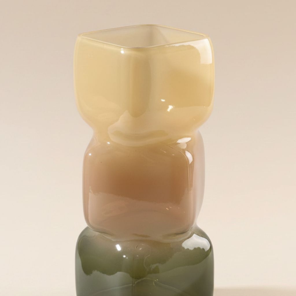 Irisato Gradient Geometric Stacked Cube Glass Vase