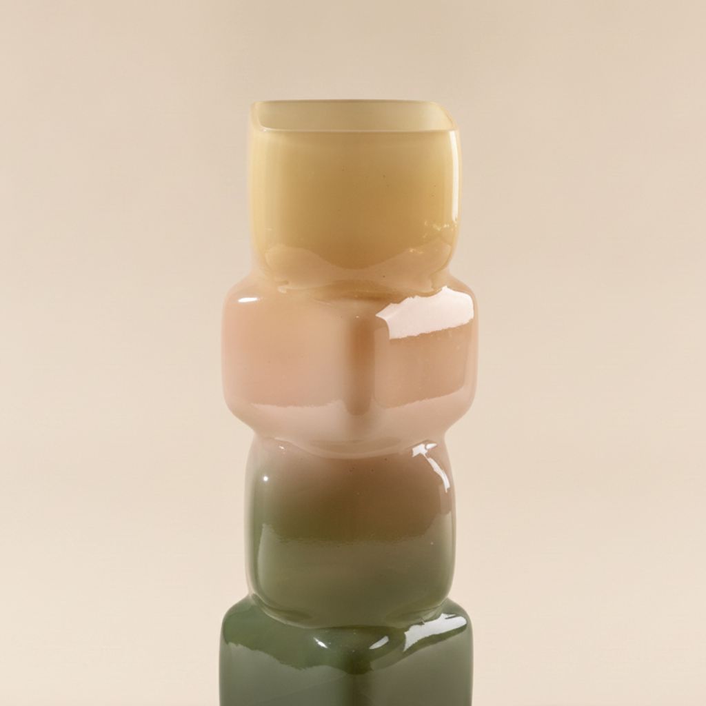 Irisato Gradient Geometric Stacked Cube Glass Vase