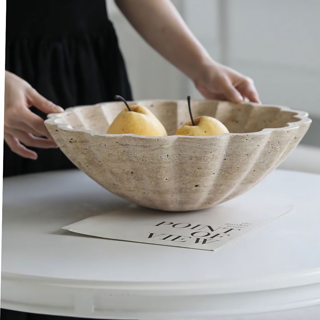 Thallo Scalloped Petals Travertine Bowl