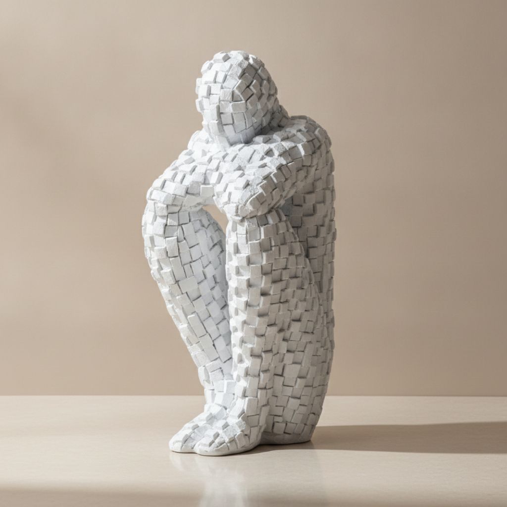 Penseur Mosaic Crouching Figure Sculpture