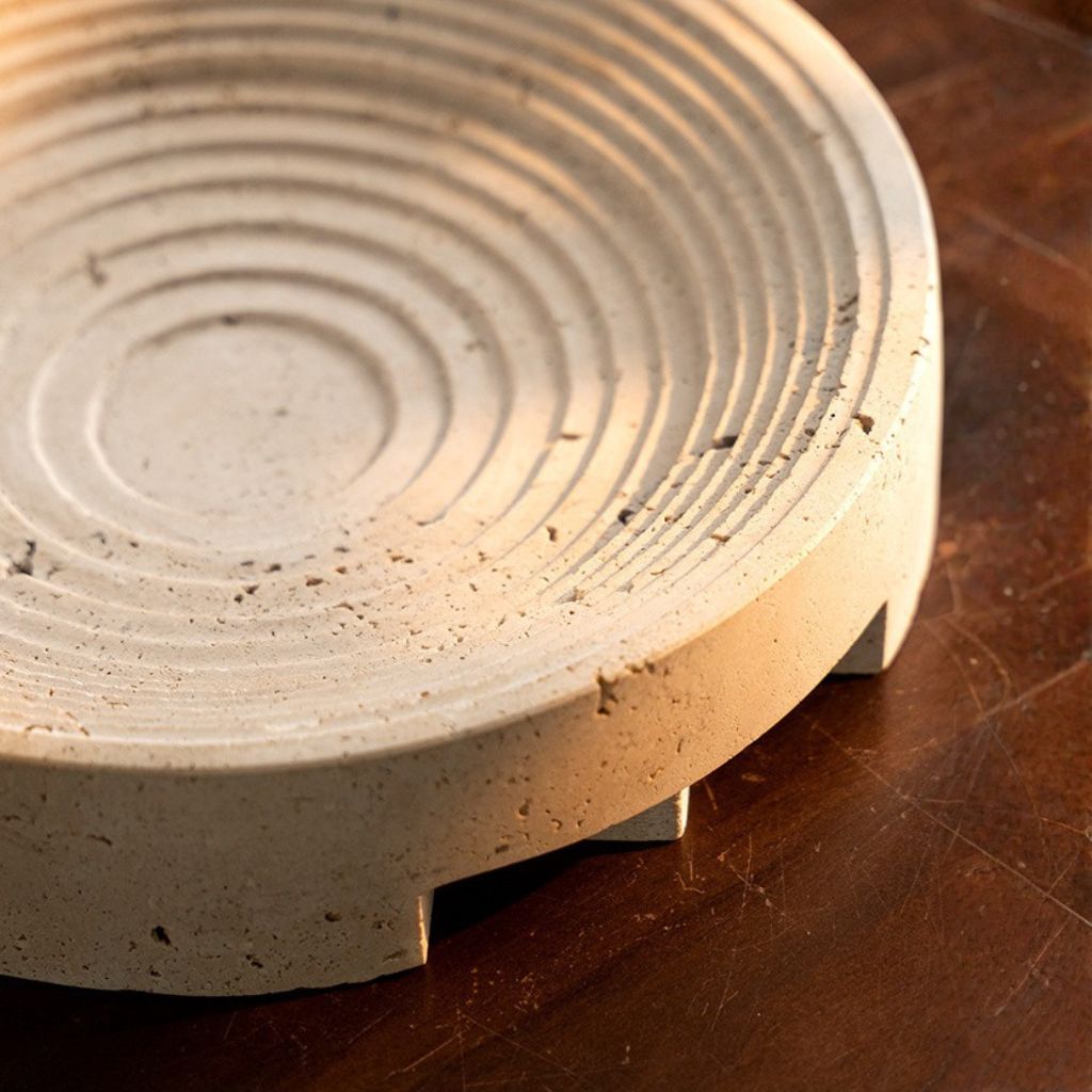 Undine Concentric Circular Travertine Tray