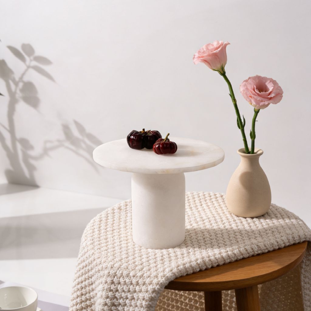 Volterra Marble Pedestal Tray صورة ثانوية