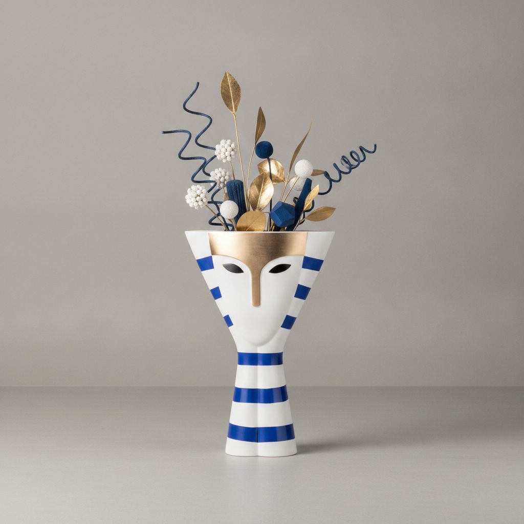 Thalia Mask Face Striped Ceramic Vase