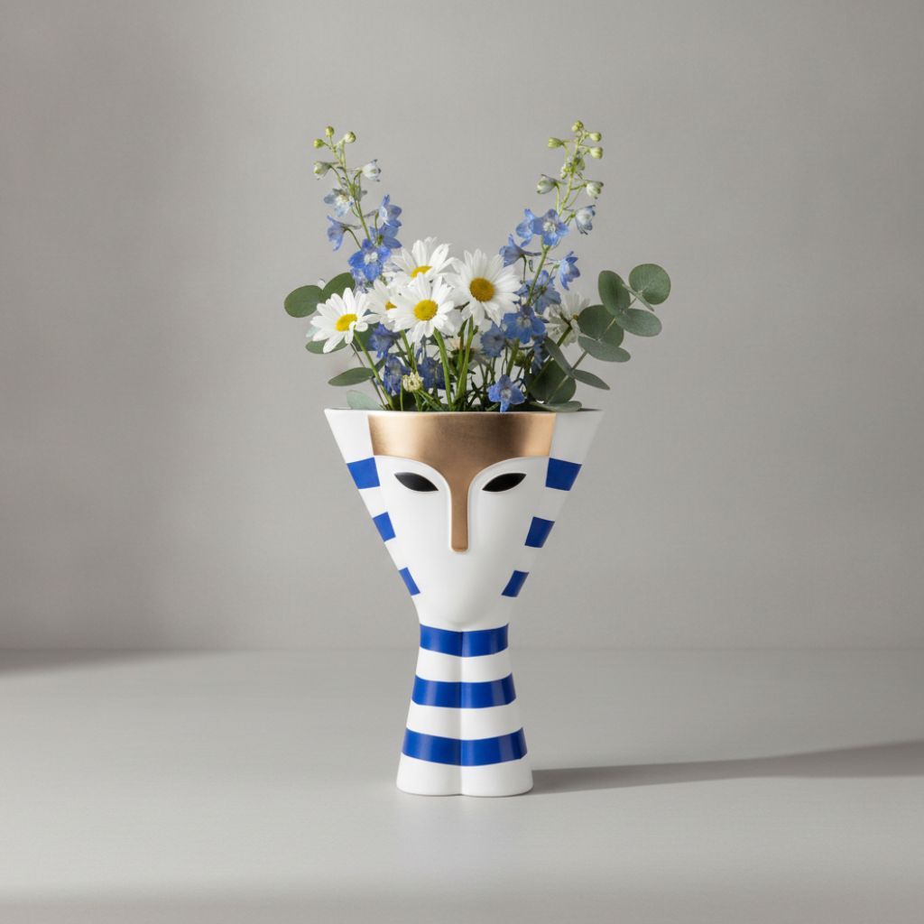 Thalia Mask Face Striped Ceramic Vase