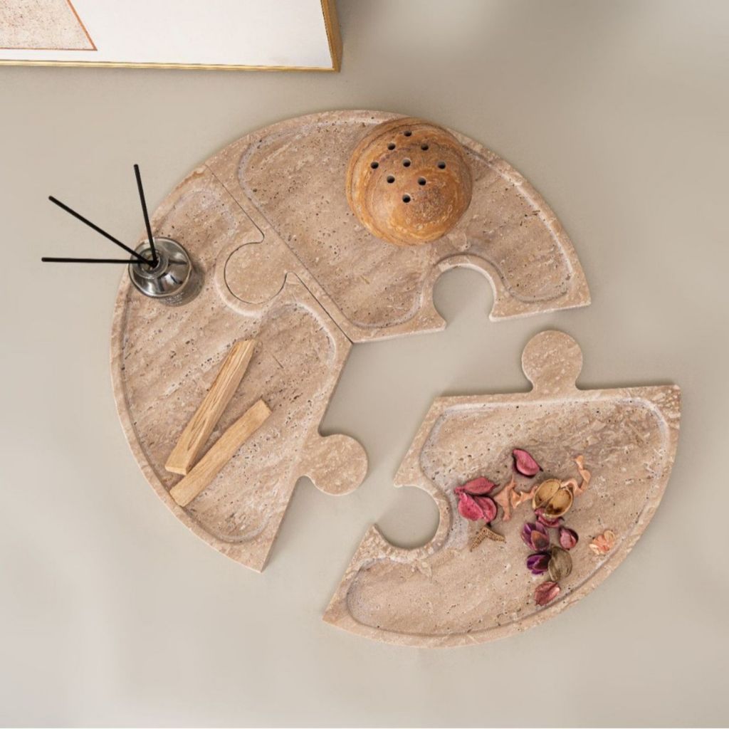 Horae Interlocking Partitioned Circular Travertine Tray