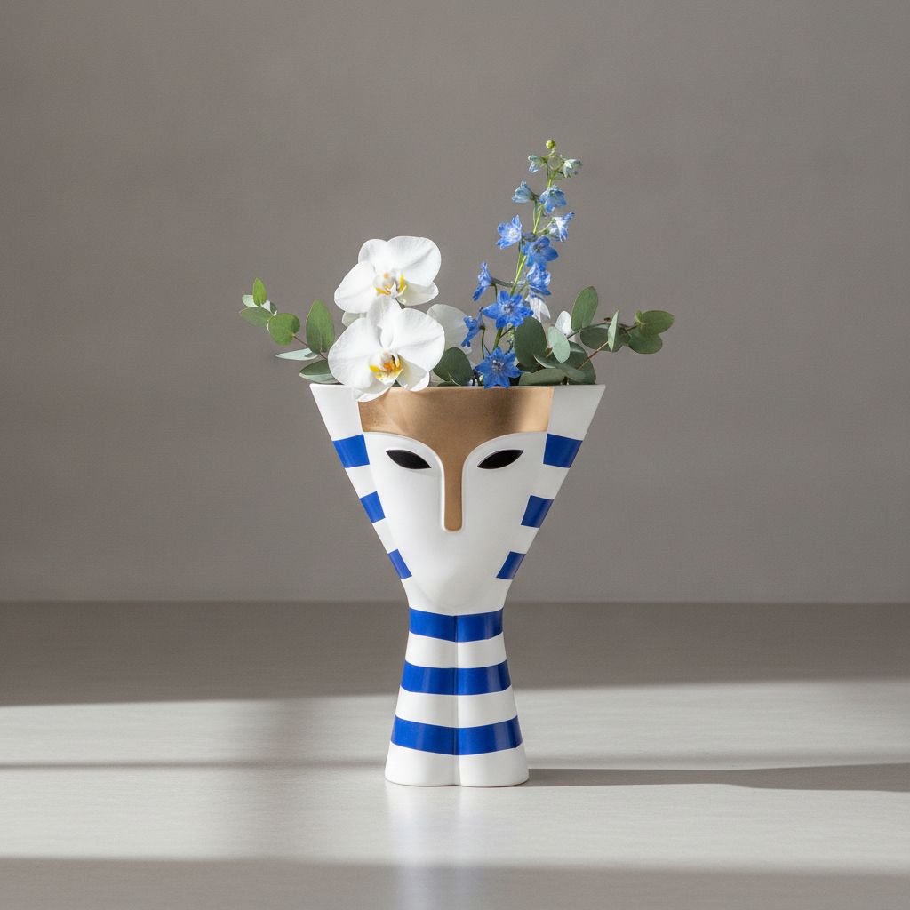 Thalia Mask Face Striped Ceramic Vase