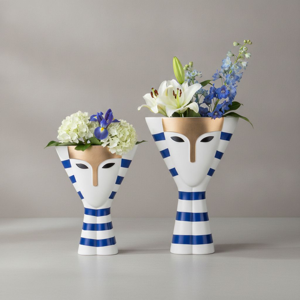 Thalia Mask Face Striped Ceramic Vase