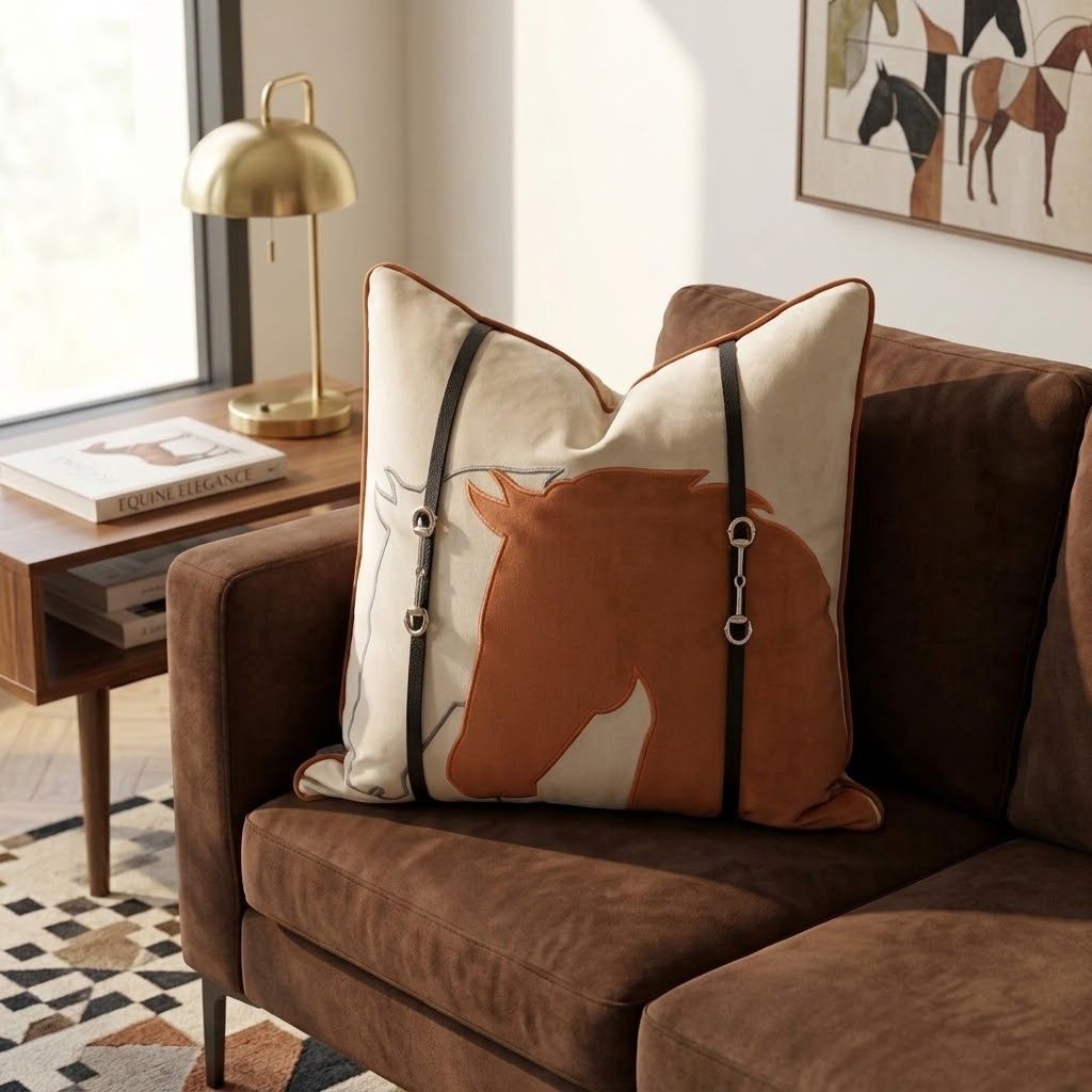 Hollis Equestrian Motif Belted Throw Pillow