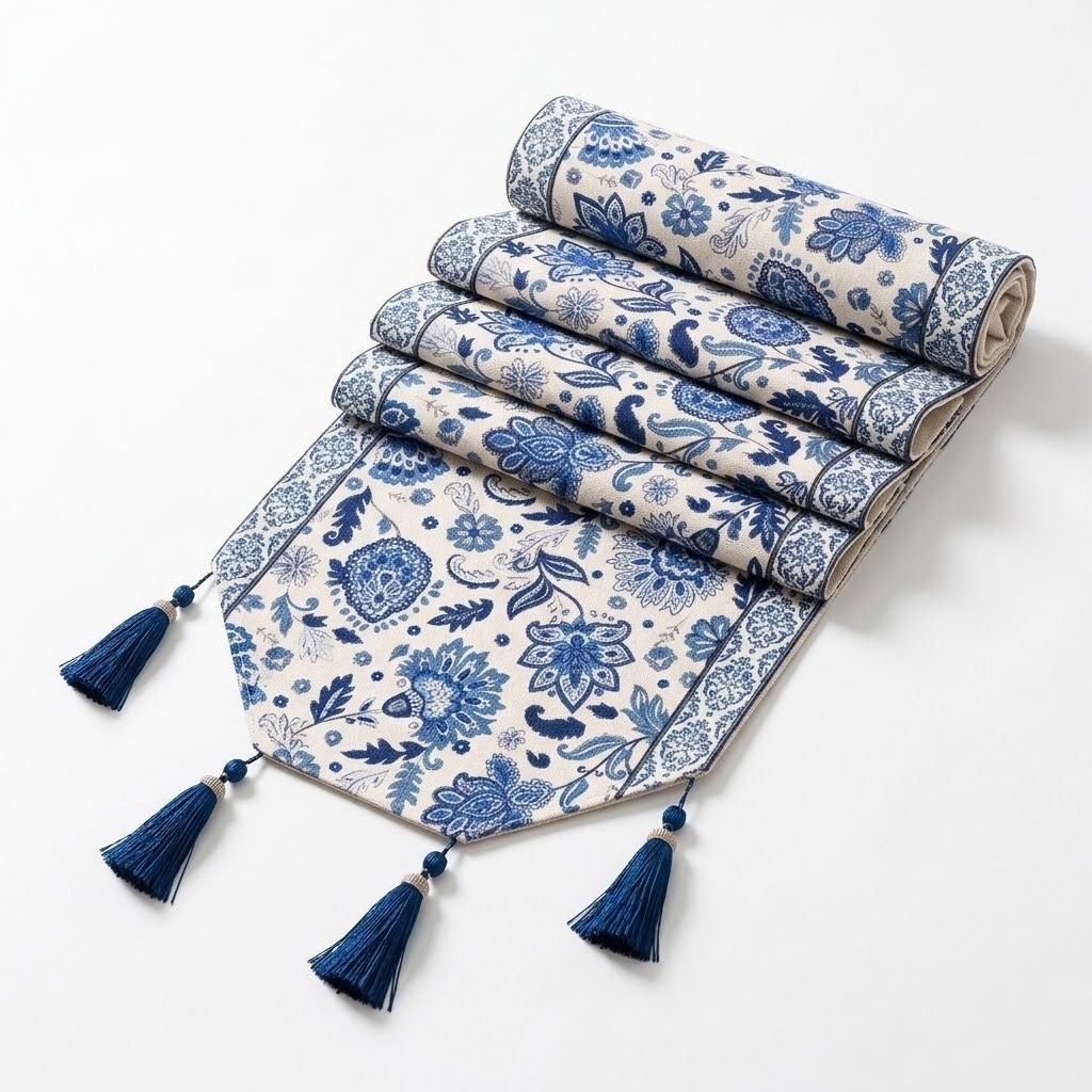 Perrine Floral Motif Fringed Table Runner