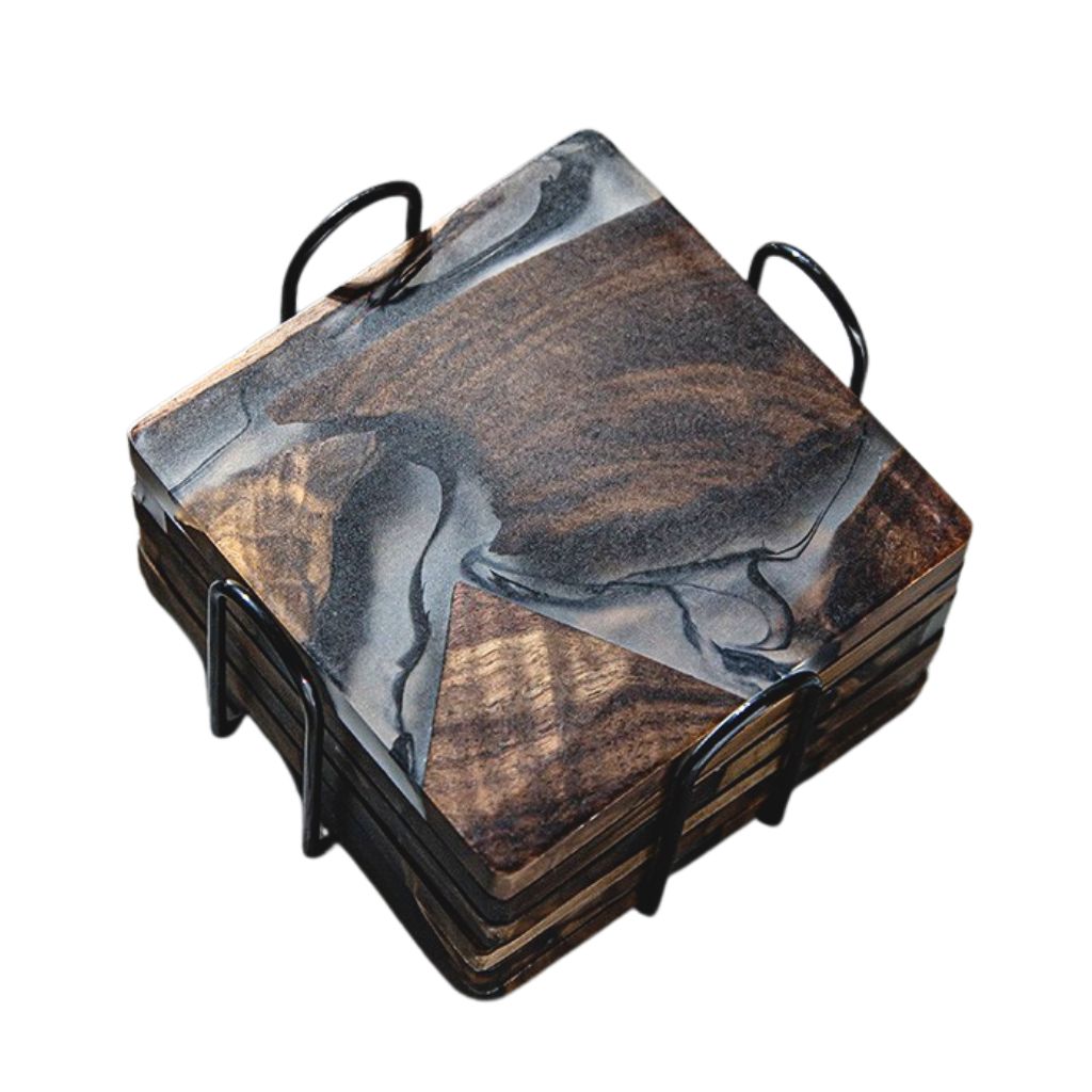 Moyun Ink-Wash Walnut Coaster Set
