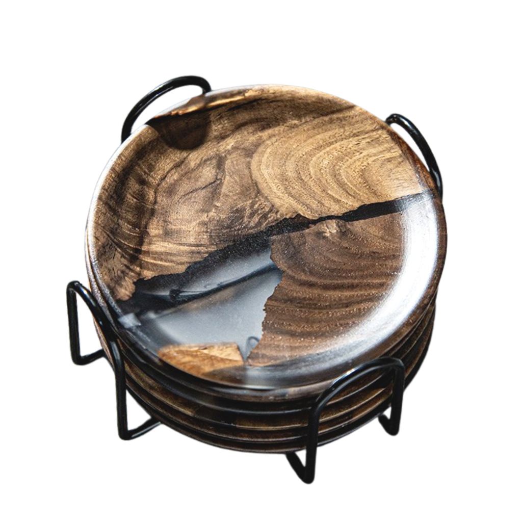 Moyun Ink-Wash Walnut Coaster Set