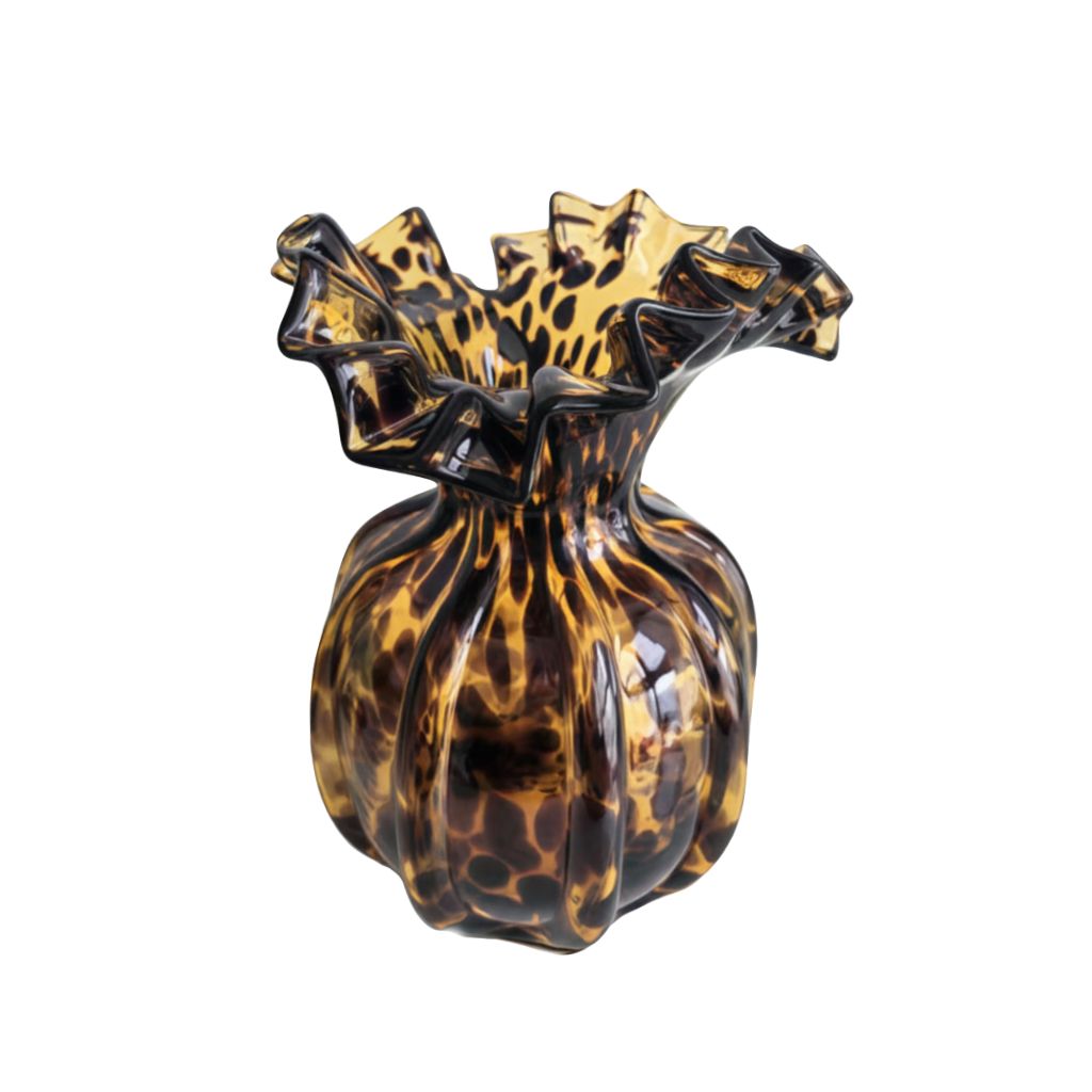 Ondine Tortoiseshell Ruffled Glass Vase