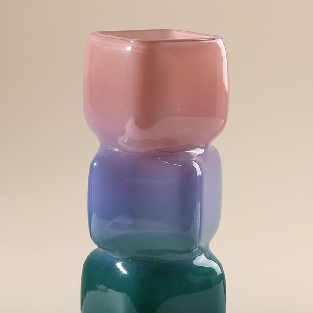 Irisato Gradient Geometric Stacked Cube Glass Vase