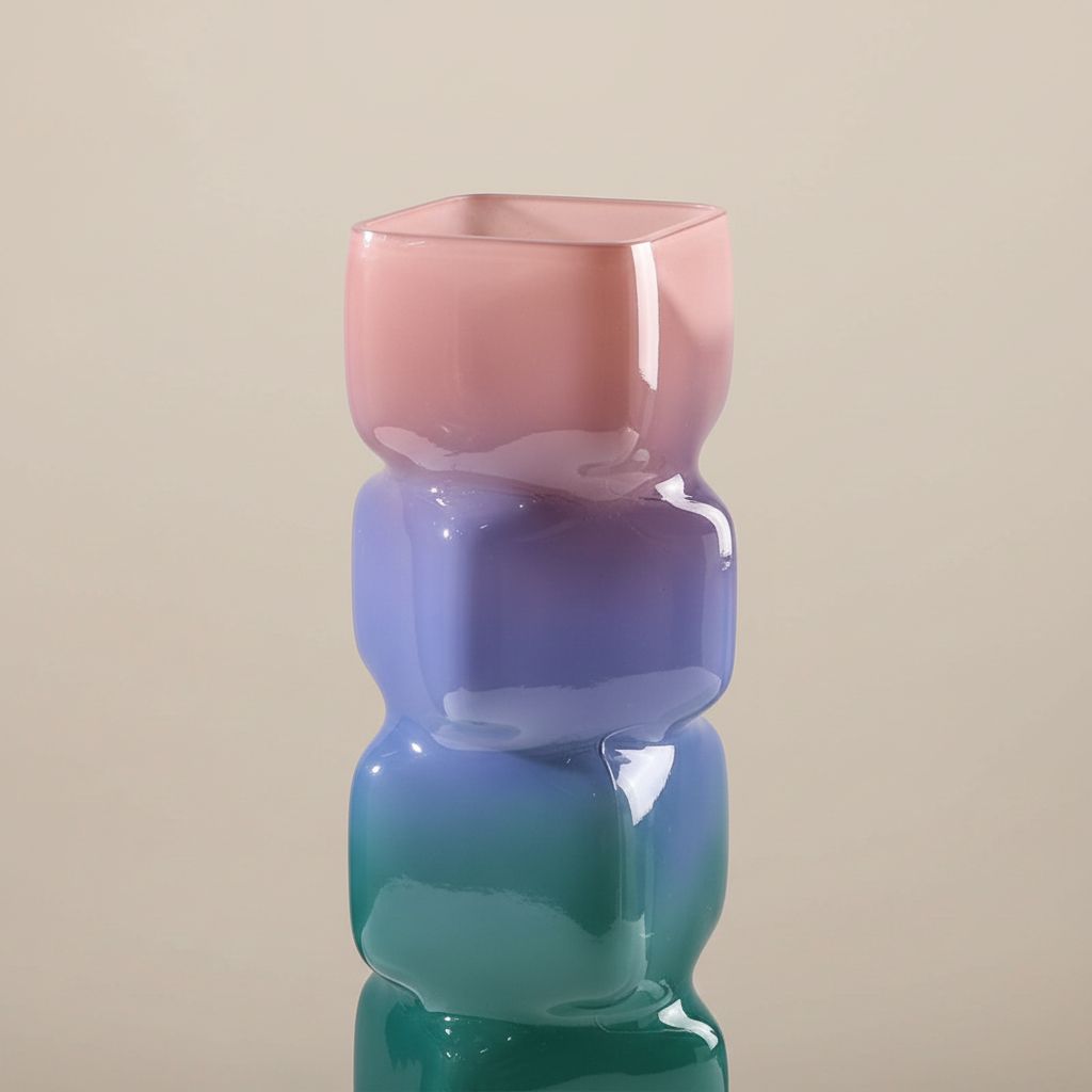 Irisato Gradient Geometric Stacked Cube Glass Vase