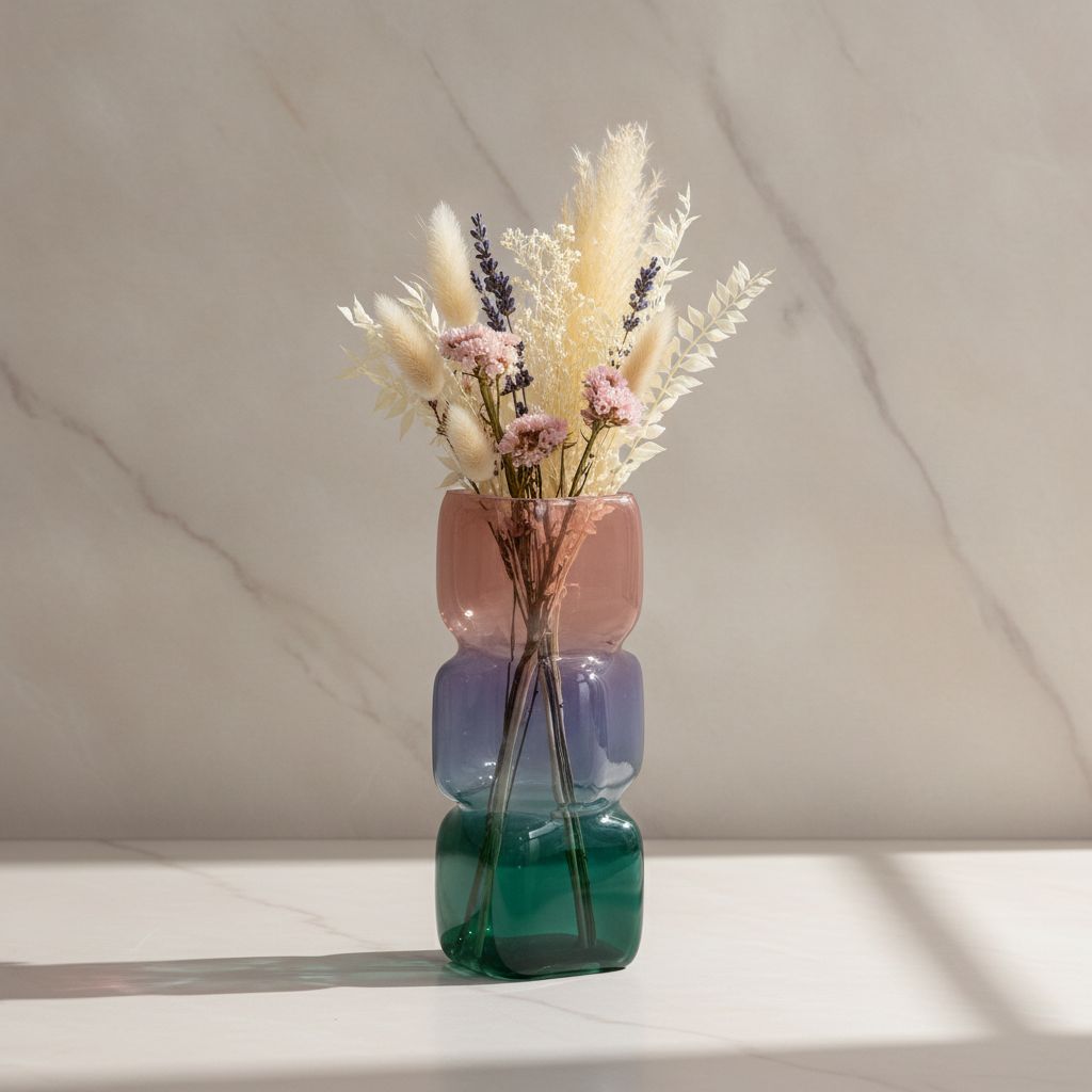 Irisato Gradient Geometric Stacked Cube Glass Vase