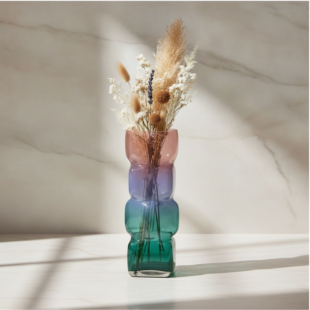 Irisato Gradient Geometric Stacked Cube Glass Vase