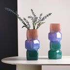 Irisato Gradient Geometric Stacked Cube Glass Vase