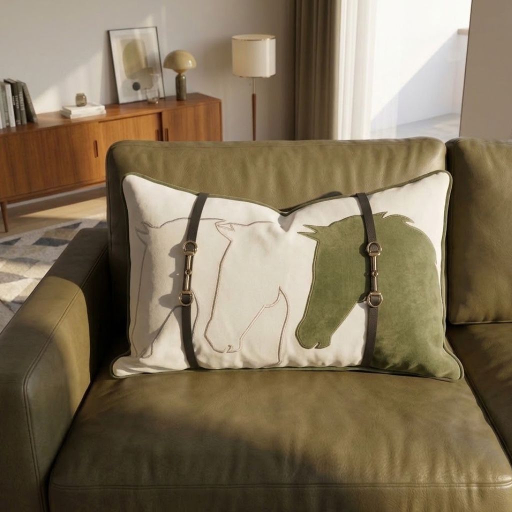 Hollis Equestrian Motif Belted Throw Pillow