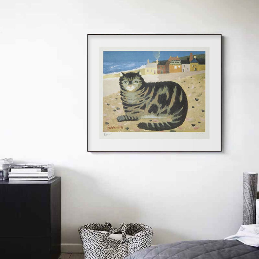 Cuadro en lienzo enmarcado Gato en la playa de Cornualles