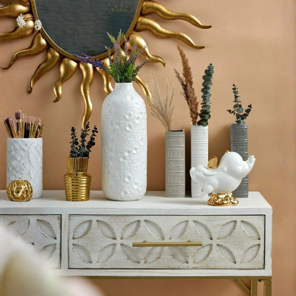 Calliope Embossed Glazed Ceramic Vase