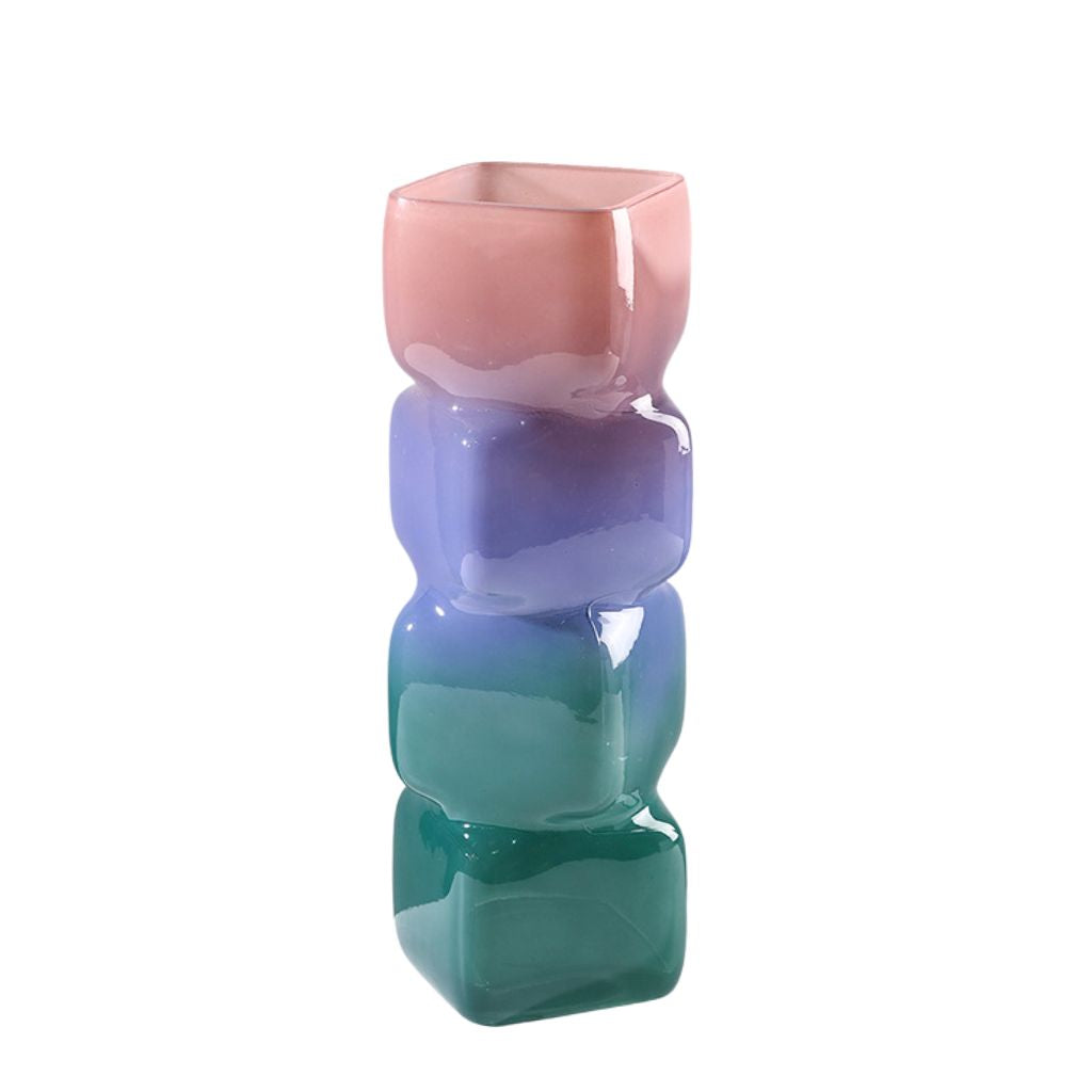 Irisato Gradient Geometric Stacked Cube Glass Vase