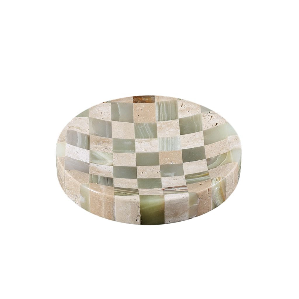 Verdi Checkered Travertine & Onyx Catch All Tray