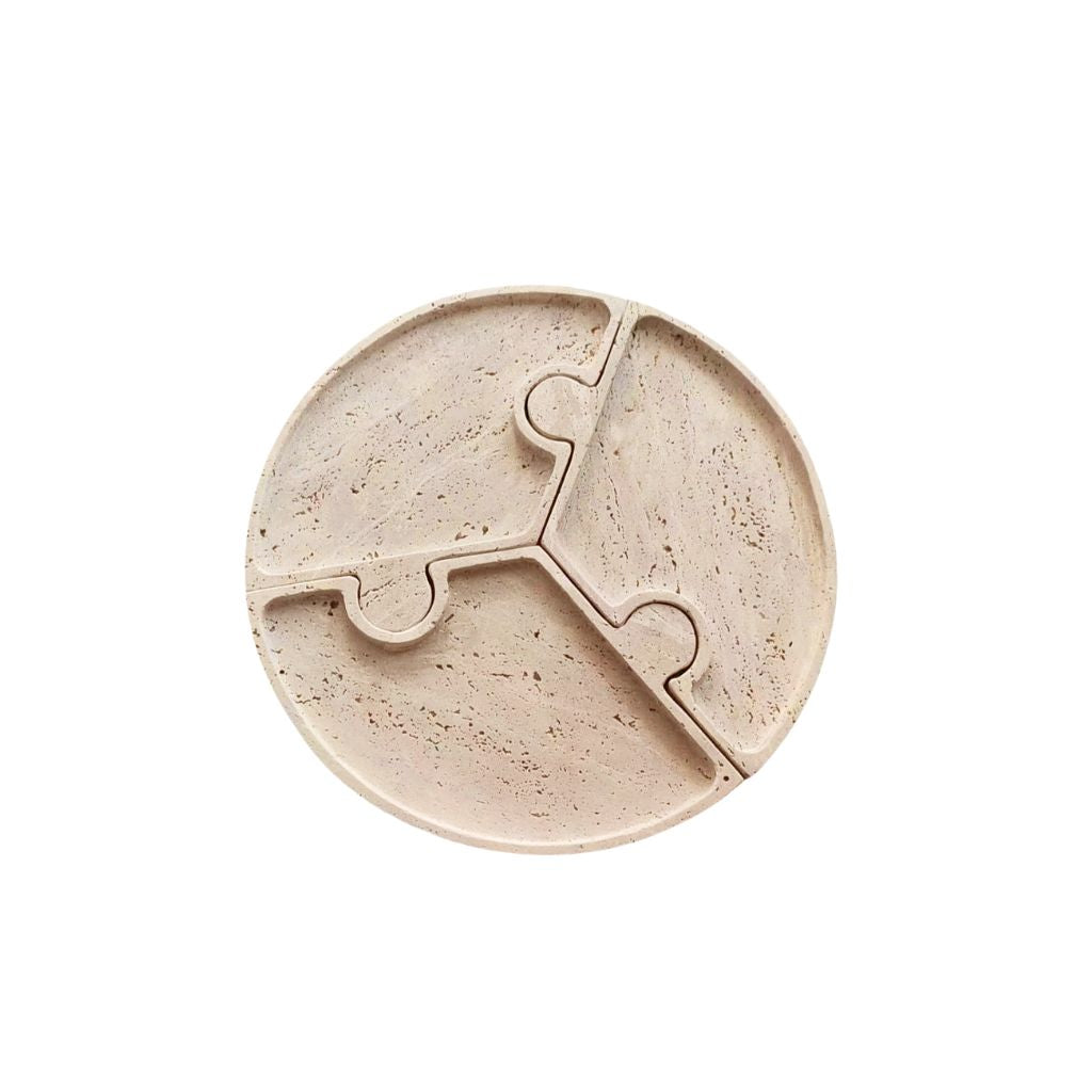 Horae Interlocking Partitioned Circular Travertine Tray