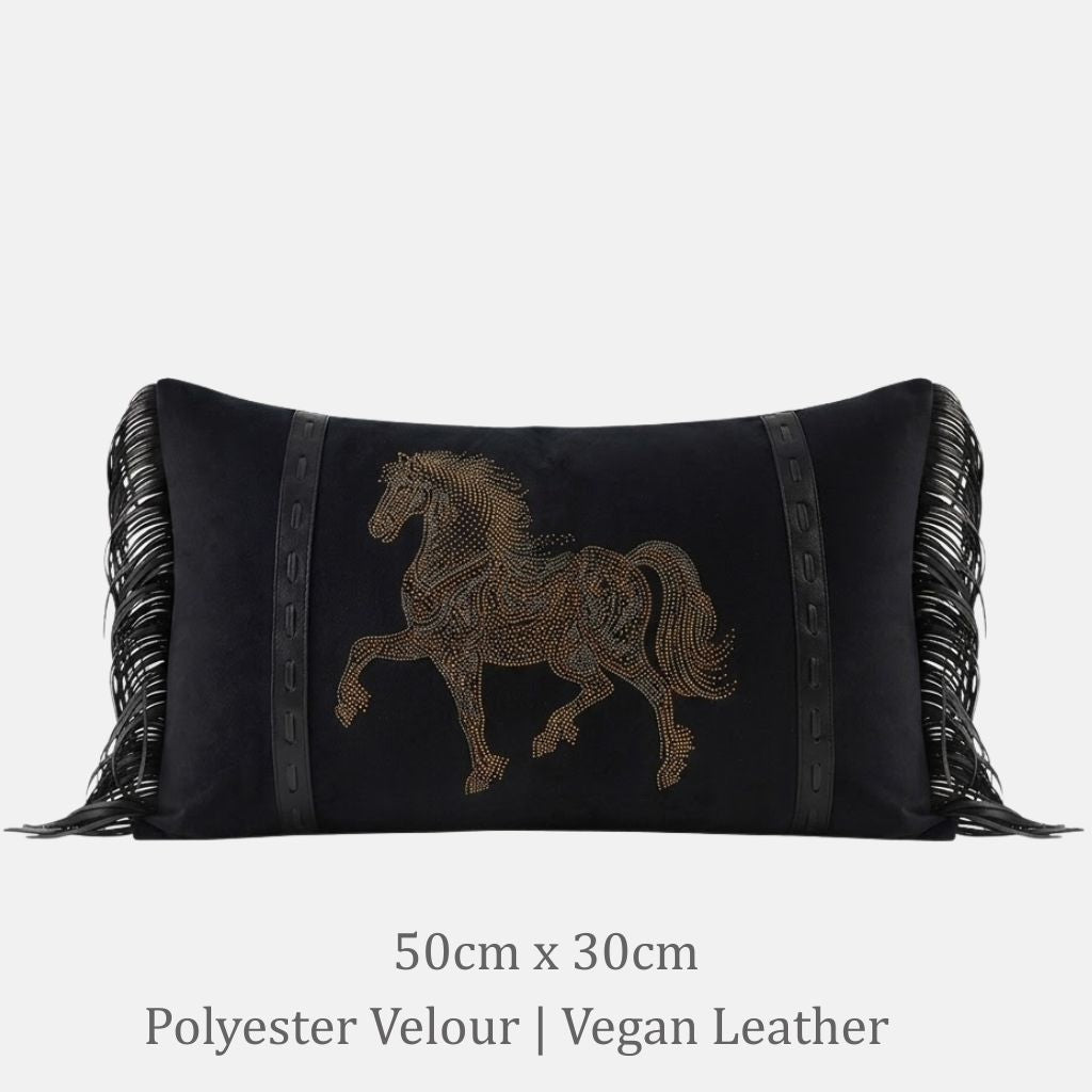 Bruna Horse Motif Fringe Throw Pillow الصورة الرئيسية
