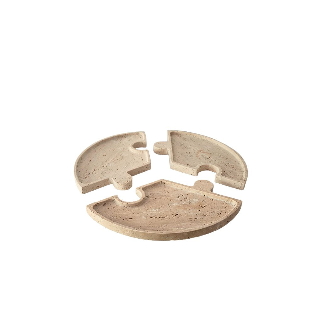 Horae Interlocking Partitioned Circular Travertine Tray