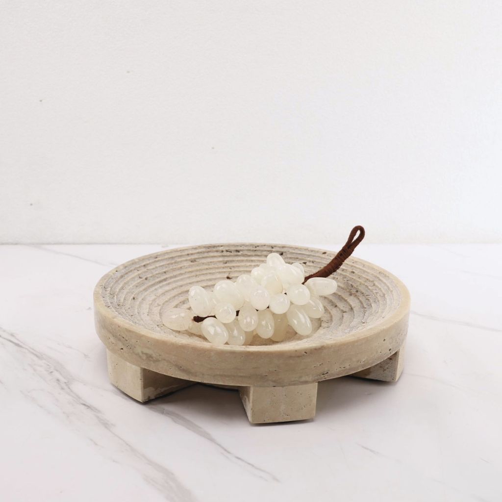 Undine Concentric Circular Travertine Tray