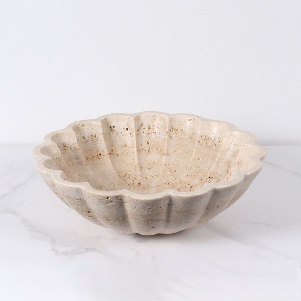 Thallo Scalloped Petals Travertine Bowl