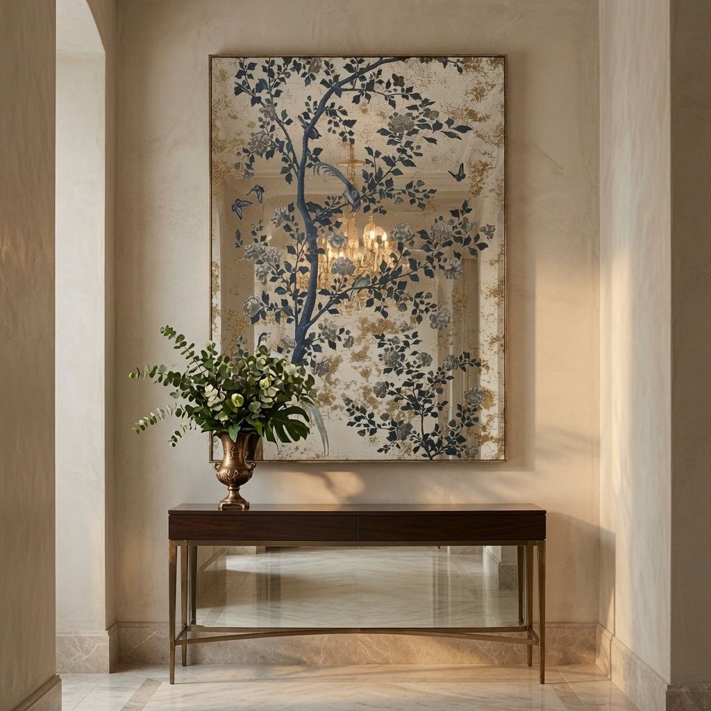 Aubade Botanical & Avian Motif Rectangular Wall Mirror
