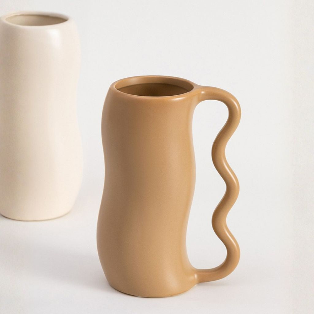 Serpa Wavy-Handle Sculptural Glazed Vase