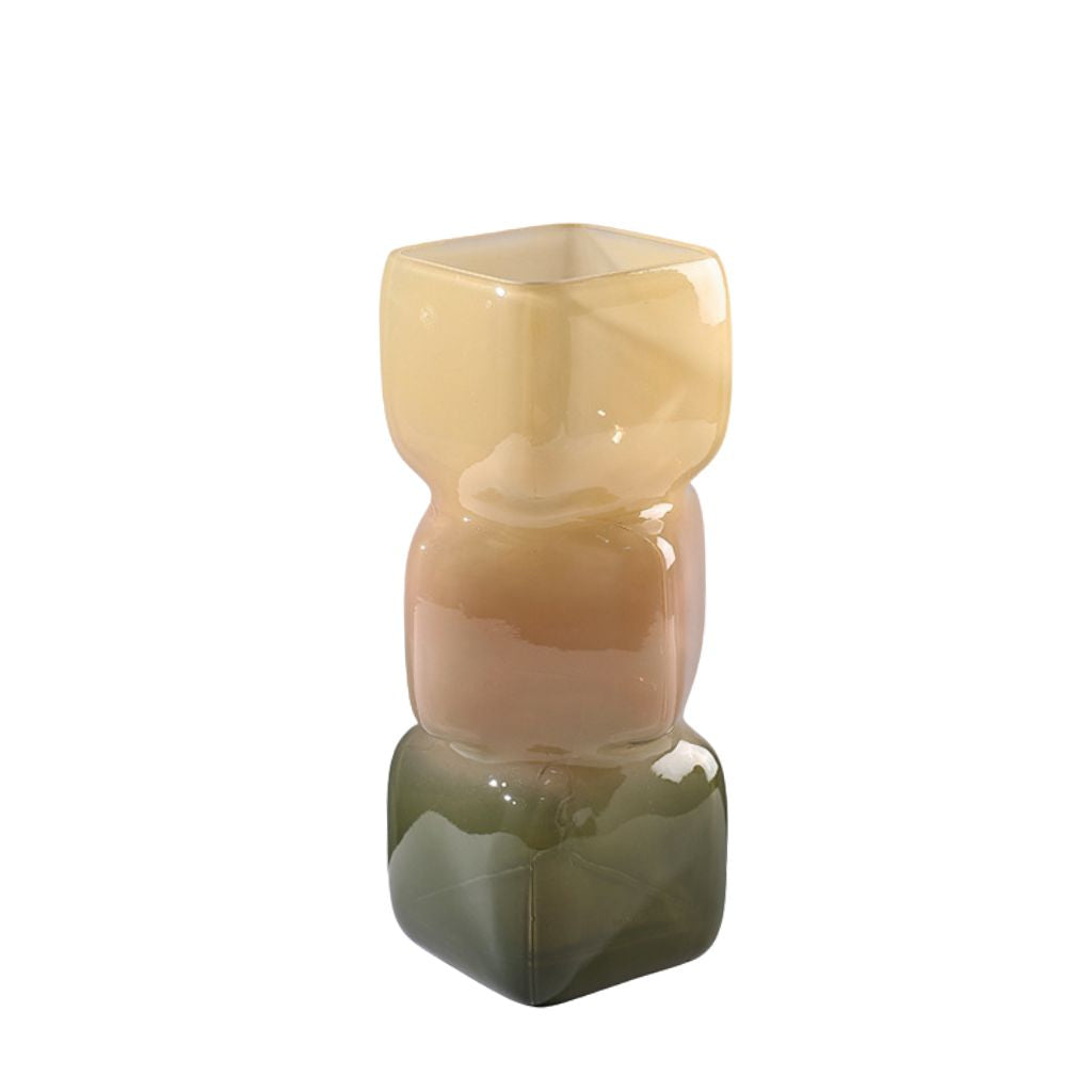 Irisato Gradient Geometric Stacked Cube Glass Vase