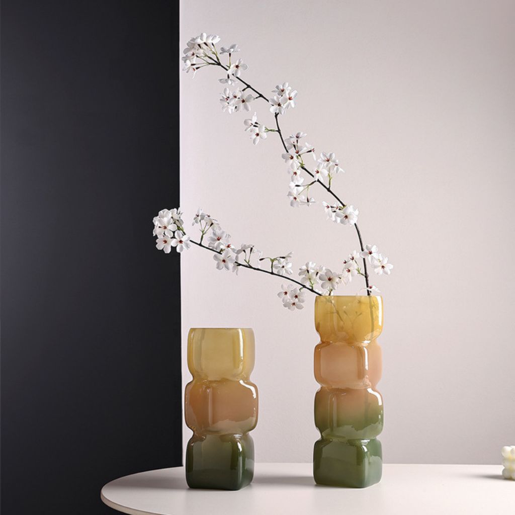 Irisato Gradient Geometric Stacked Cube Glass Vase
