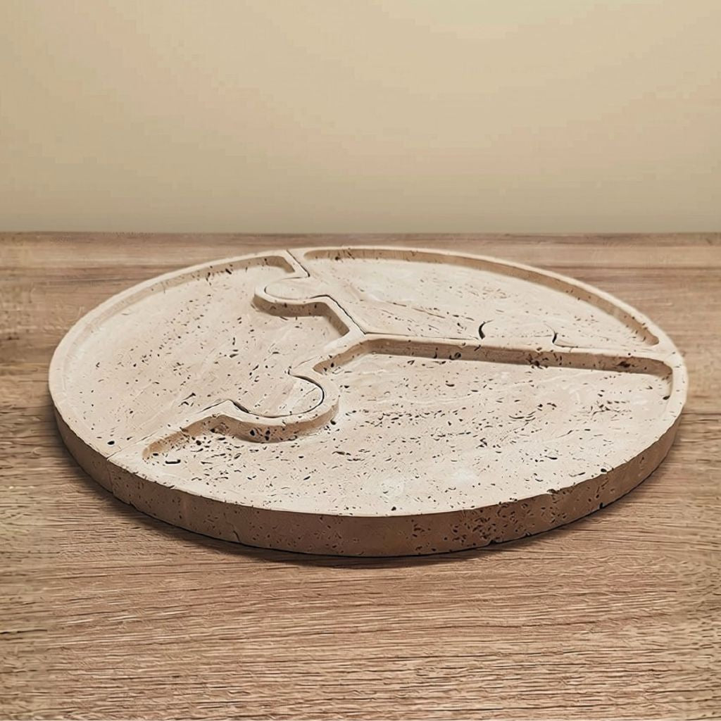 Horae Interlocking Partitioned Circular Travertine Tray