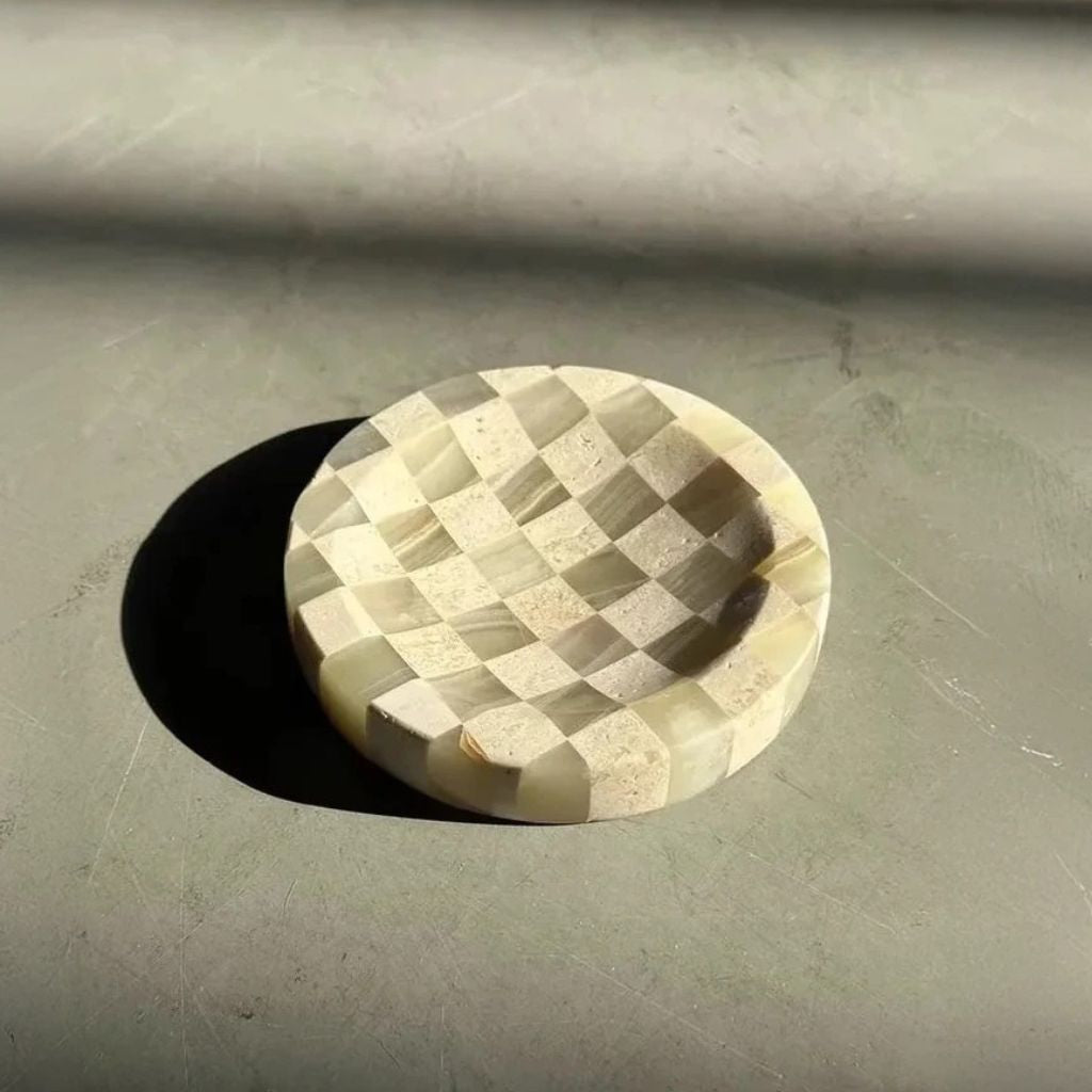 Verdi Checkered Travertine & Onyx Catch All Tray