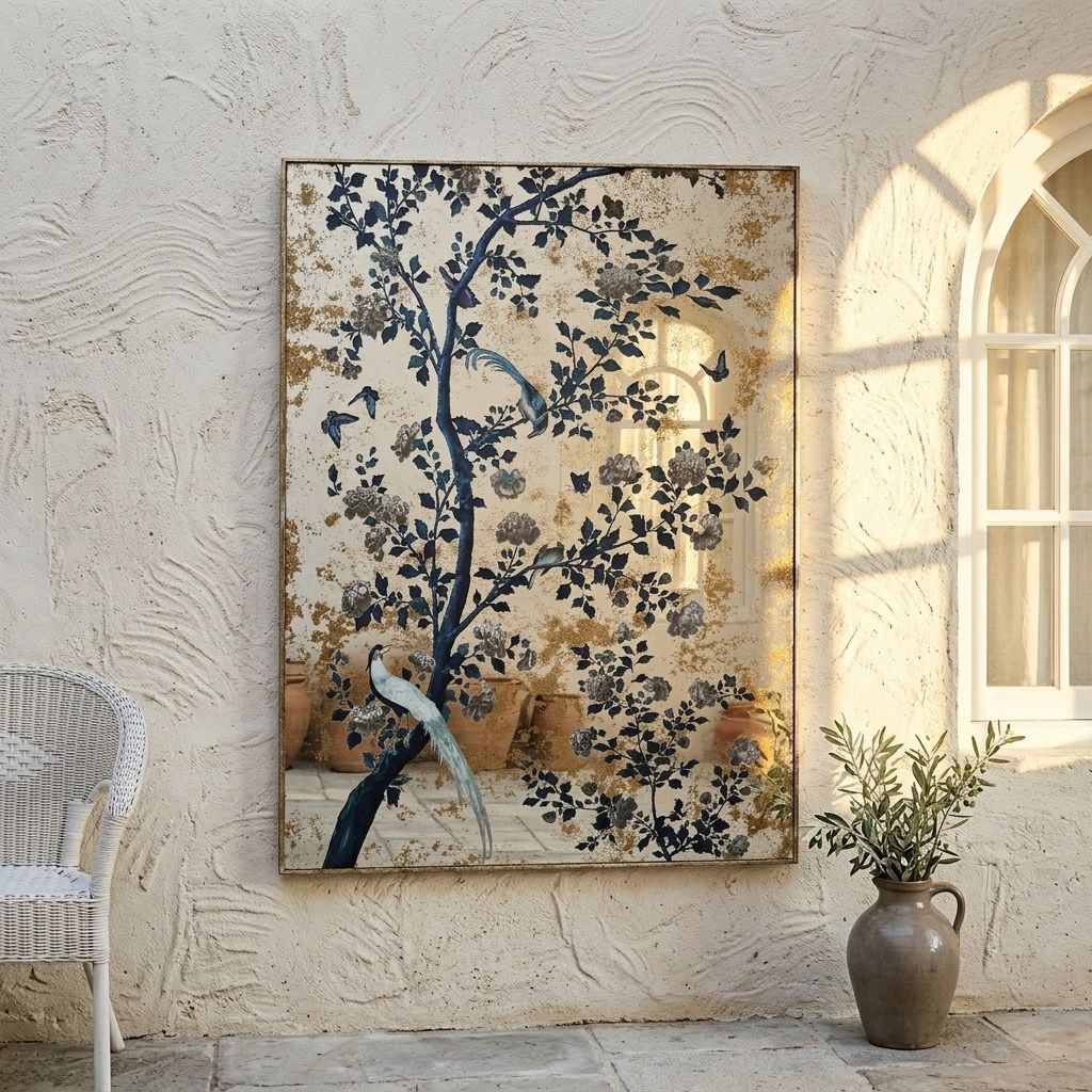 Aubade Botanical & Avian Motif Rectangular Wall Mirror