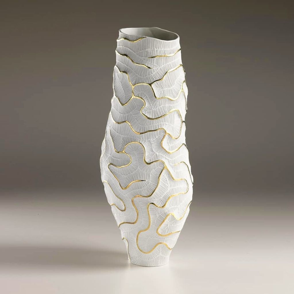 Chrysorallis Gold-trimmed Textured Ceramic Vase