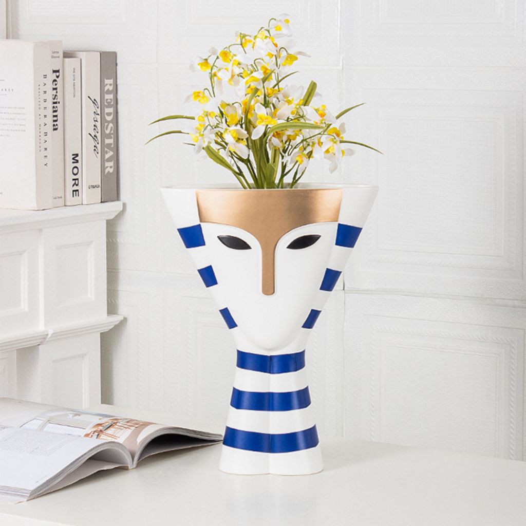 Thalia Mask Face Striped Ceramic Vase