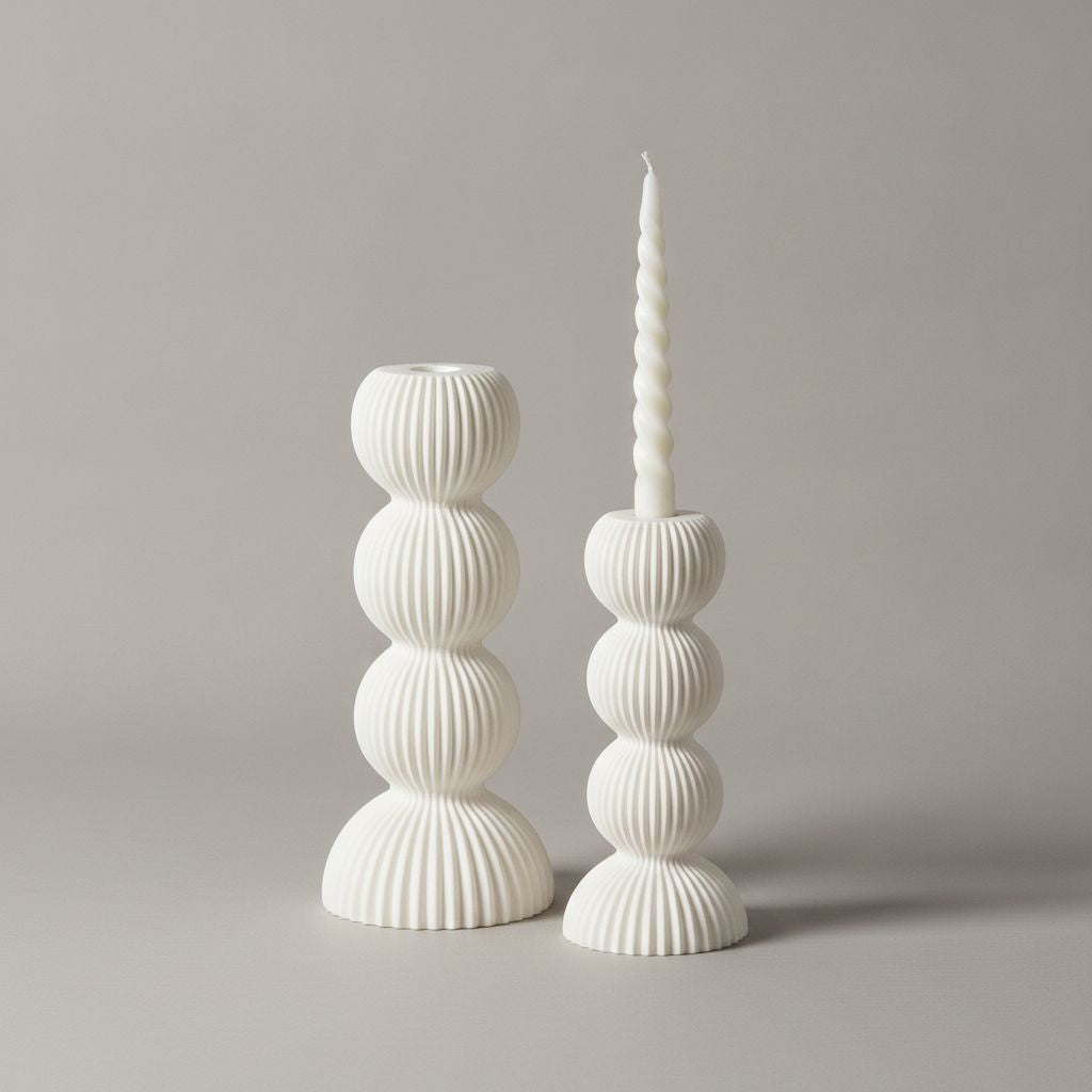 Imerovigli Ribbed Ceramic Candle Holder