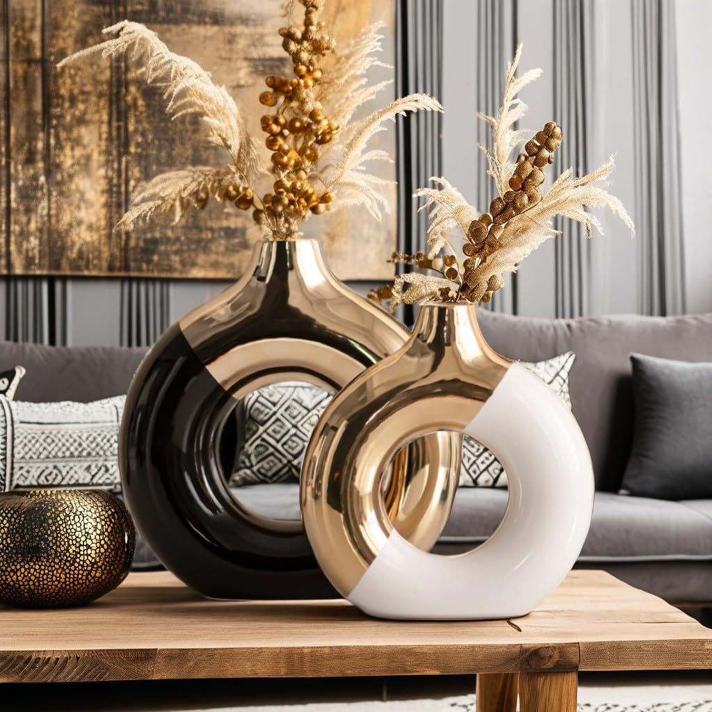 Klima Two-Tone Round Hollow Ceramic Vase