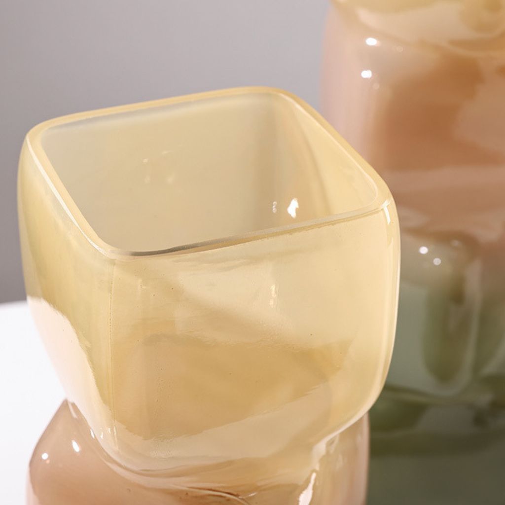 Irisato Gradient Geometric Stacked Cube Glass Vase