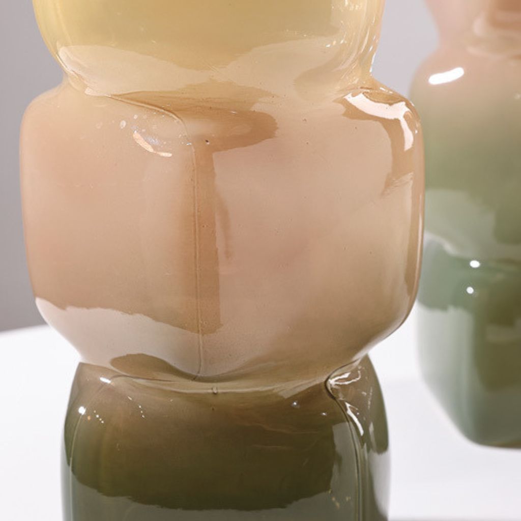 Irisato Gradient Geometric Stacked Cube Glass Vase