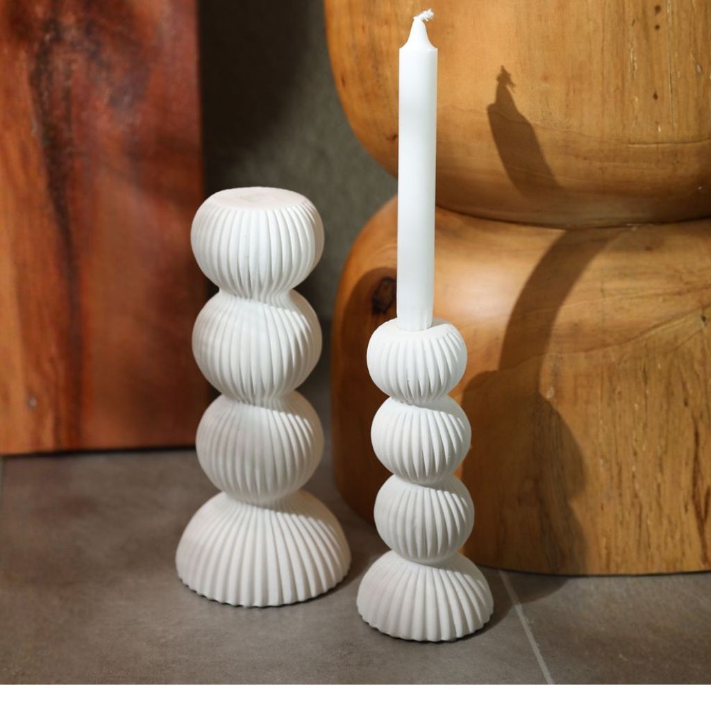 Imerovigli Ribbed Ceramic Candle Holder