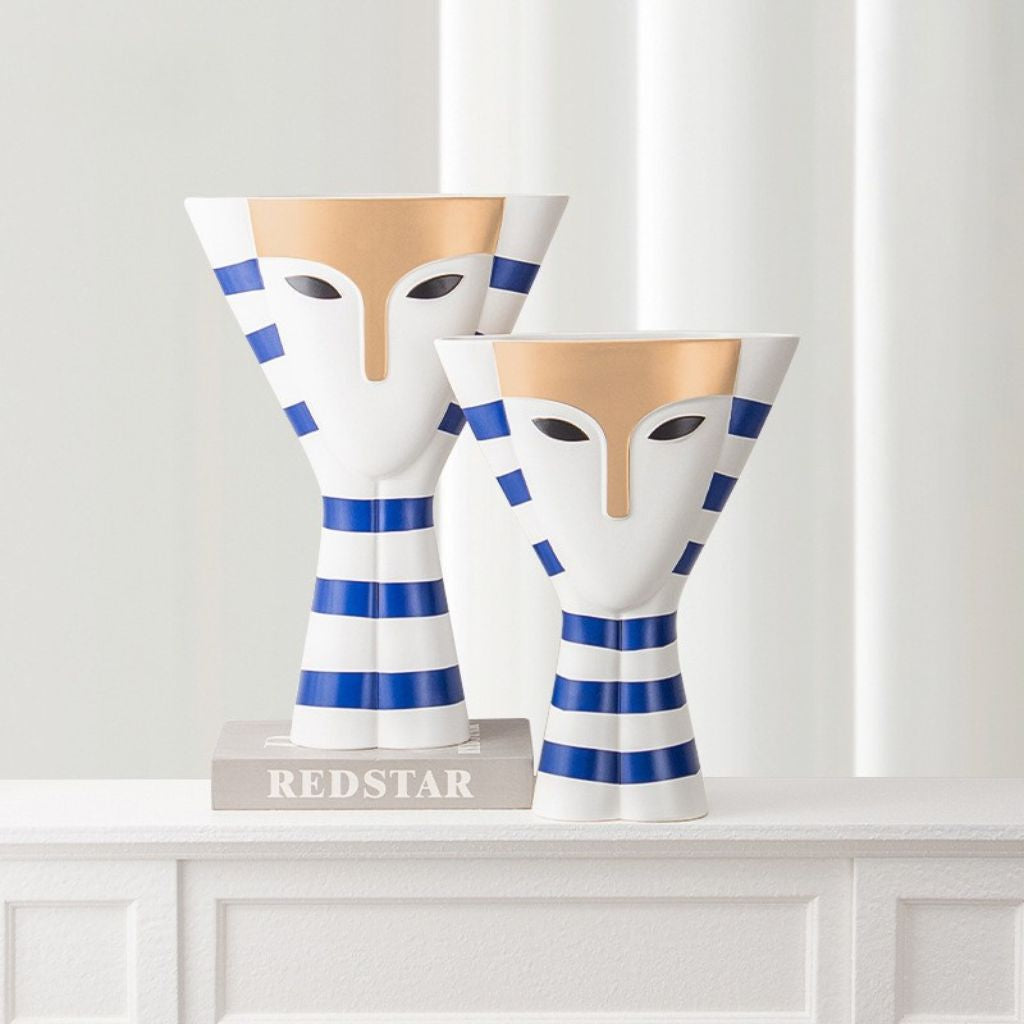 Thalia Mask Face Striped Ceramic Vase