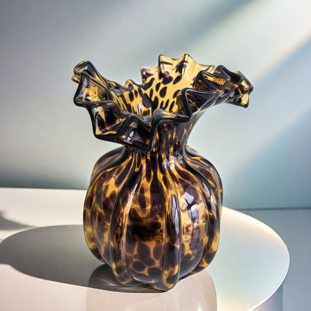 Ondine Tortoiseshell Ruffled Glass Vase