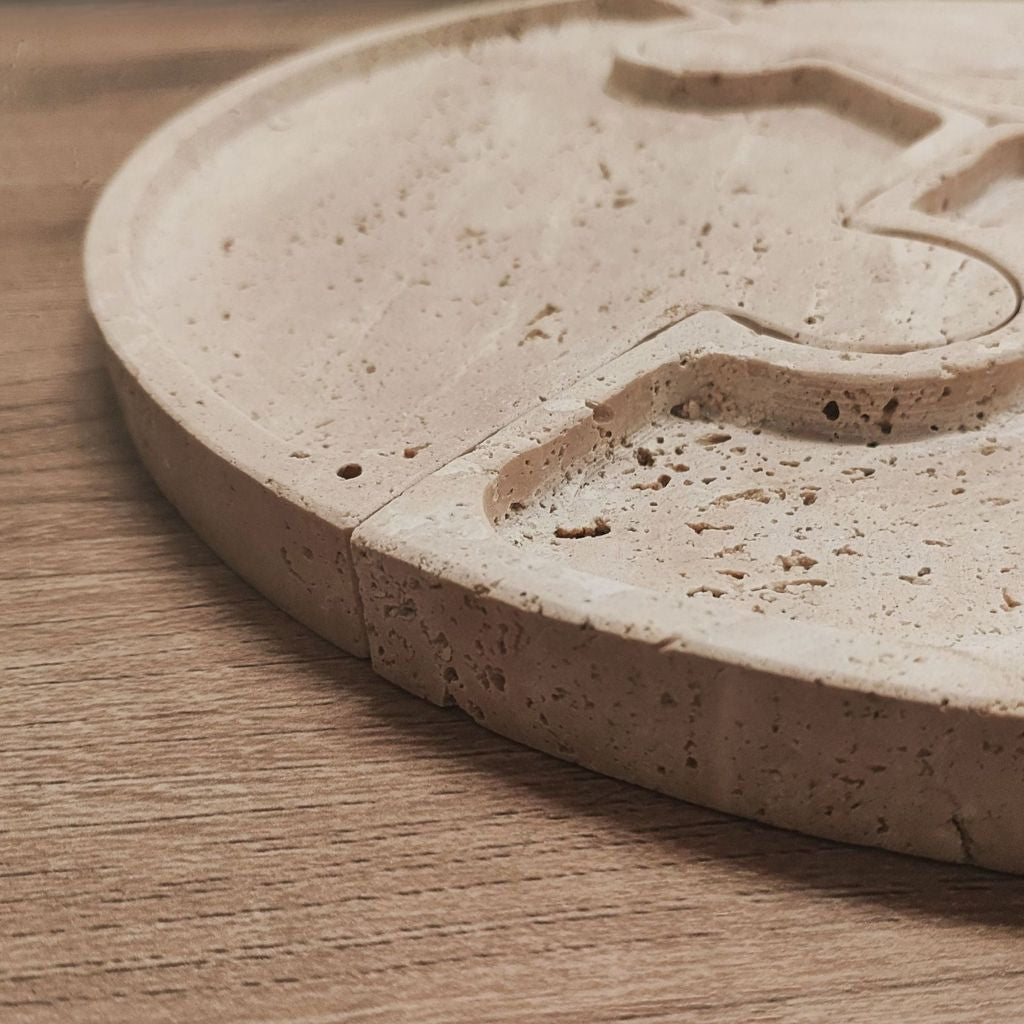 Horae Interlocking Partitioned Circular Travertine Tray