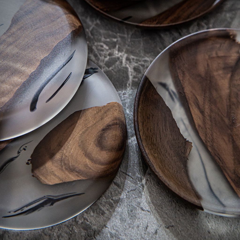 Moyun Ink-Wash Walnut Coaster Set