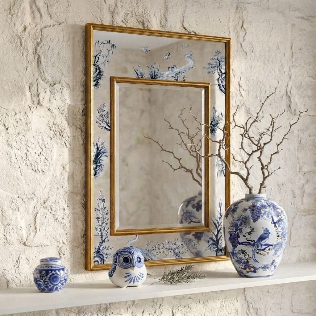 Lisière Botanical & Avian Motif Rectangular Wall Mirror